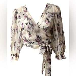 LoveShackFancy Domino Top Dream Floral Silk Wrap Blouse XS